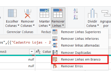 Removendo linhas em branco no Power Query