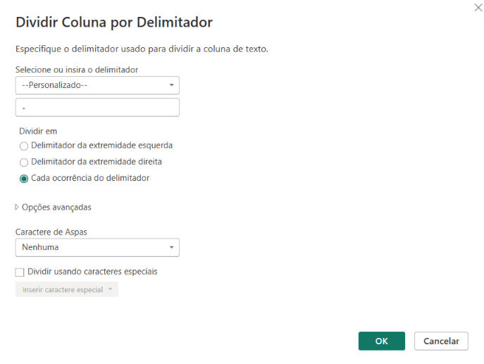 Dividindo a coluna de localidade por delimitador no Power Query