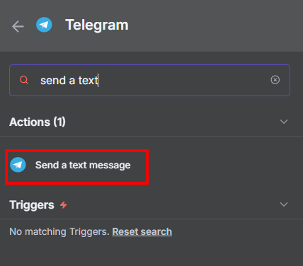 Tela do n8n com o nó Send a text message edo Telegram em destaque