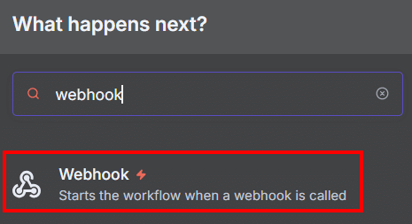 Tela do n8n com destaque para a inserção de um webhook no workflow
