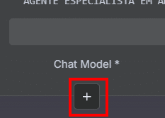 Destaque para o botão Chat Model na parte inferior dos parâmetros do AI Agent