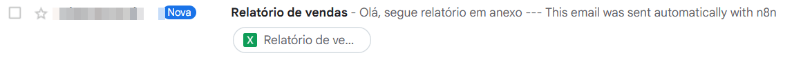Tela do gmail com o e-mail recebido através da automação do n8n