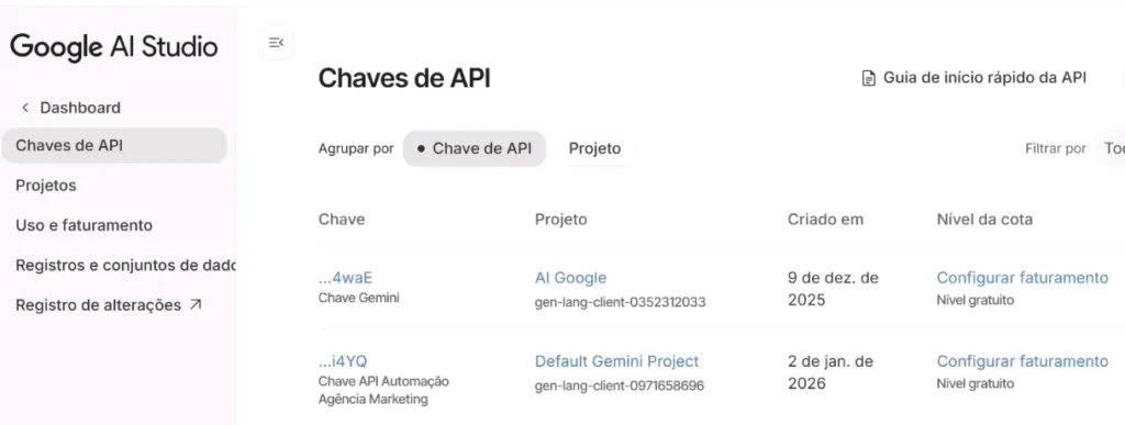 Criando chave de API Gemini