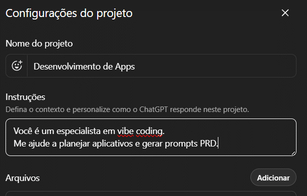 Criando um projeto no ChatGPT