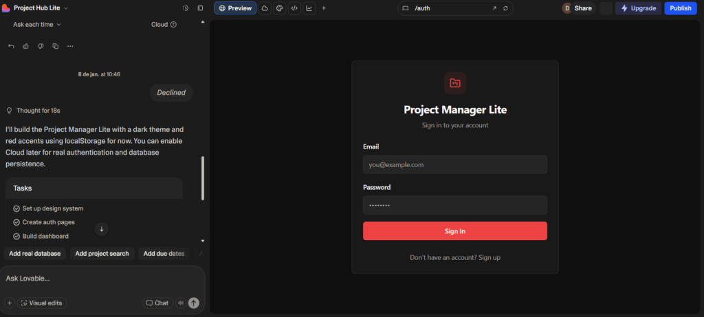 Construindo o app no Lovable com prompt PRD