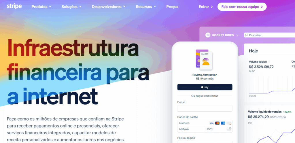 Página inicial do Stripe