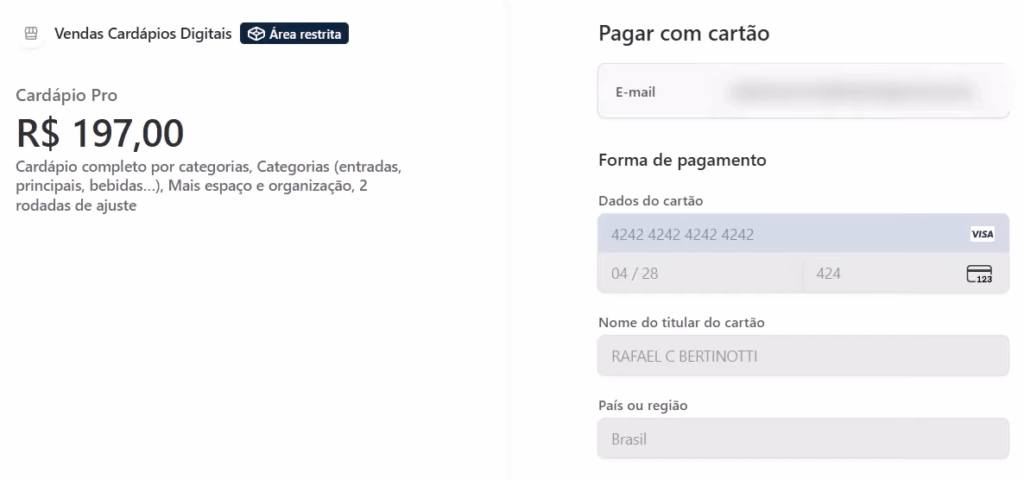 Testando o sistema de pagamento