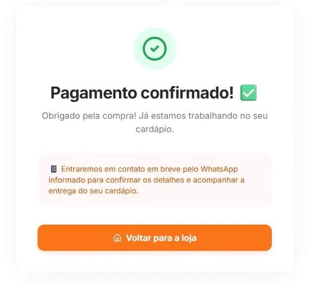 página de sucesso dentro do lovable
