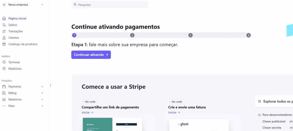 Painel de controle do Stripe