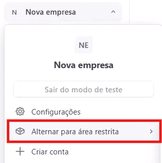 Menu para criar áreas restritas para testes