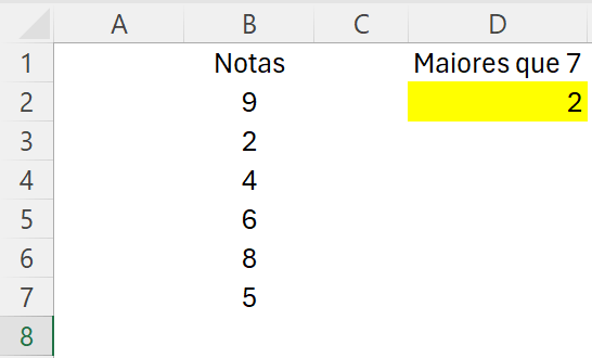 Exemplo 1: contar valores maiores que um número usando fórmulas matriciais