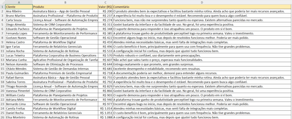 base de dados de exemplo