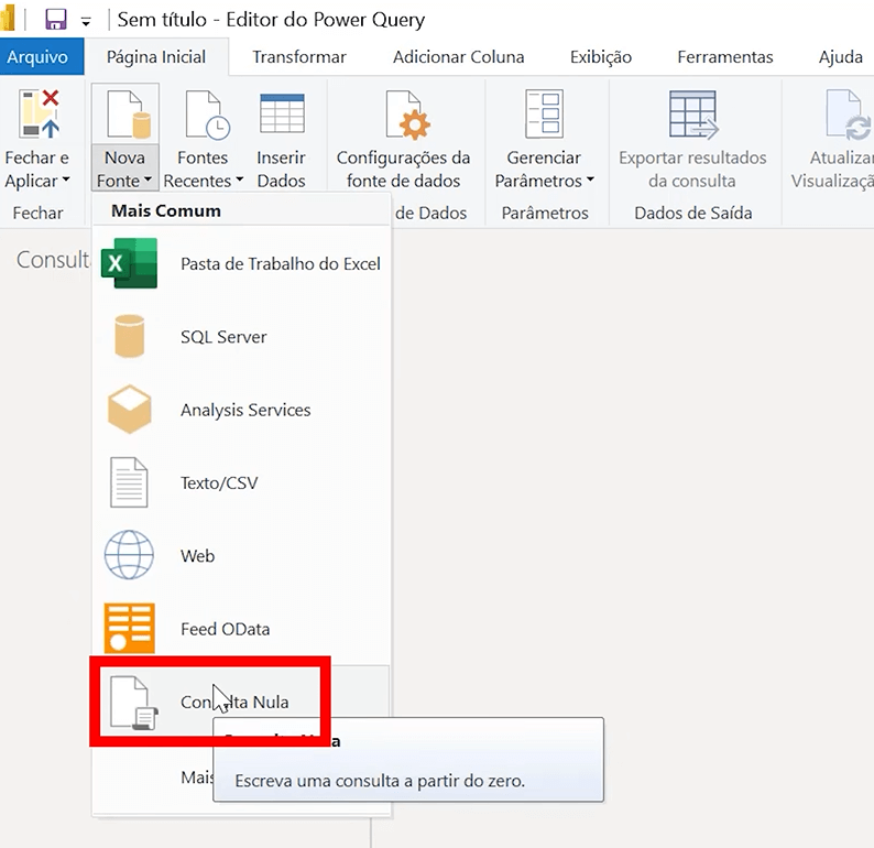 Criando a conexão no Power Query