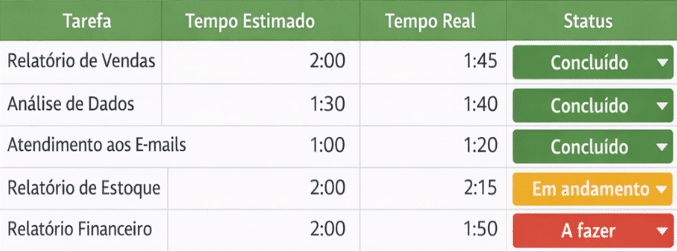 Exemplo de planilha de timeboxing para melhorar a produtividade no Excel