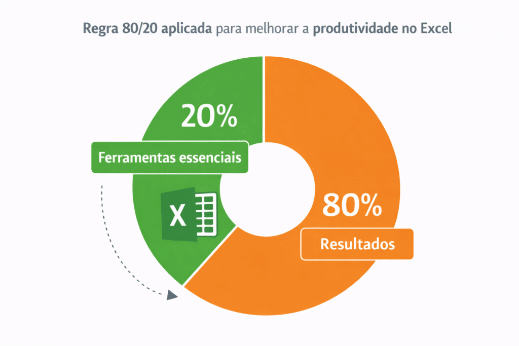 regra 80 20 aplicada para melhorar a produtividade no Excel.