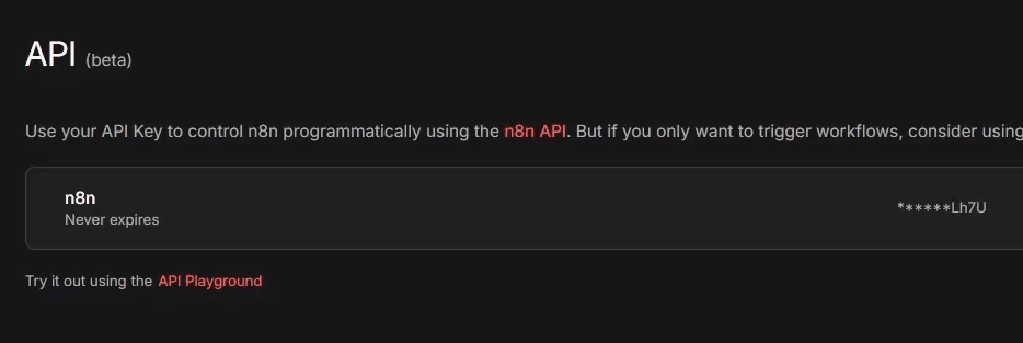 criação de API Key para backup automático de workflows no n8n