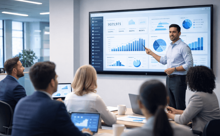 Treinamento corporativo em tecnologia com equipe em capacitação estratégica para desenvolver habilidades em IA, dados e automação.