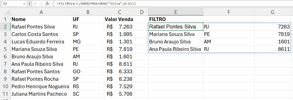 função FILTRO Excel alternativa asterisco PROCURAR