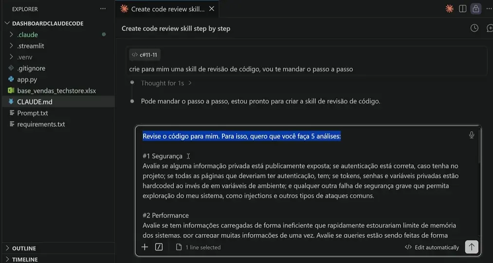Arquivo markdown de skill criada no Claude Code dentro da pasta ponto claude commands
