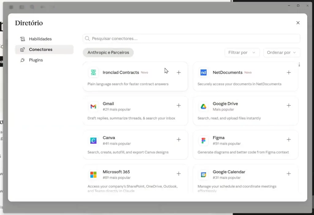 Lista de servidores MCP disponíveis no Claude Code incluindo Google Calendar e Gmail
