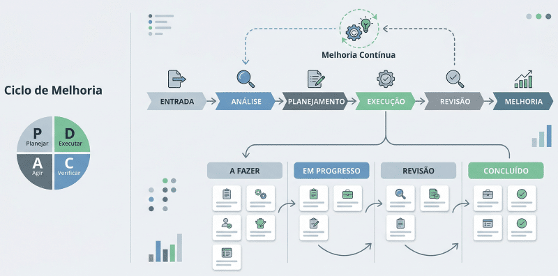 Fluxo de processos organizado com melhoria contĂnua aplicado por gestores no ambiente corporativo