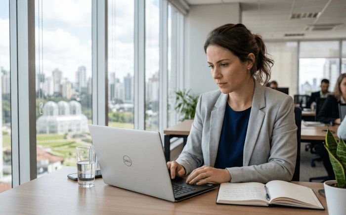 Profissional desenvolvendo habilidades técnicas para gestores através de estudo e treinamento