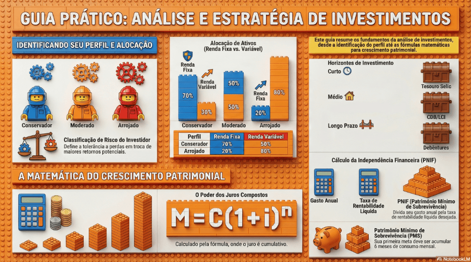 exemplo de infográfico visual sobre finanças com tema Lego laranja
