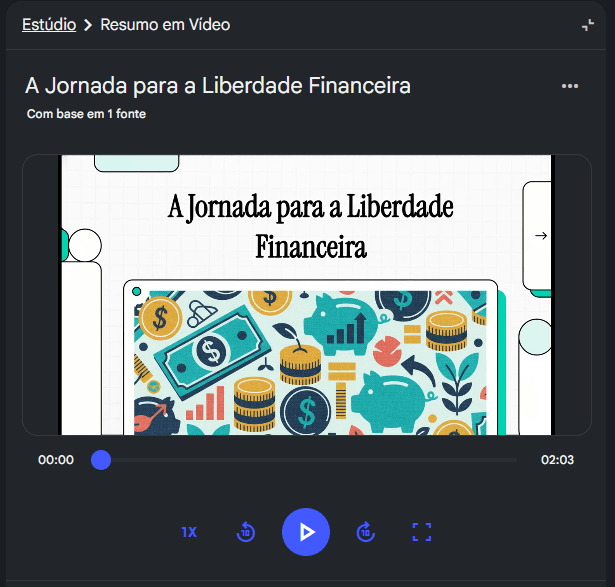 tela de geração de vídeo ou podcast no NotebookLM