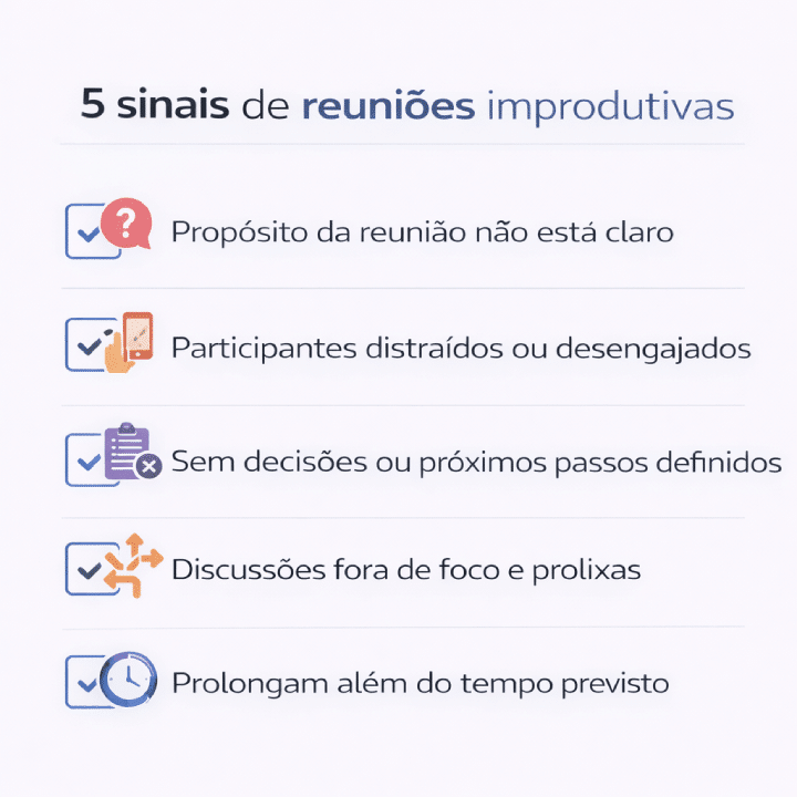 checklist com sinais de reuniões improdutivas no ambiente corporativo