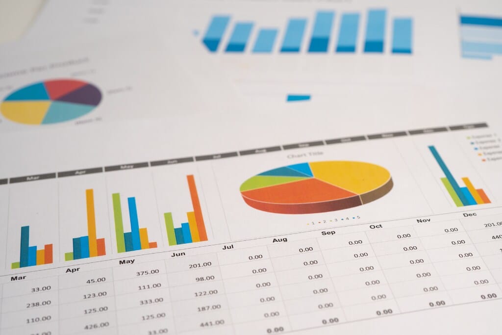 Relatórios financeiros com gráficos coloridos apresentam indicadores comparativos e cálculos de CAGR para Excel avançado.