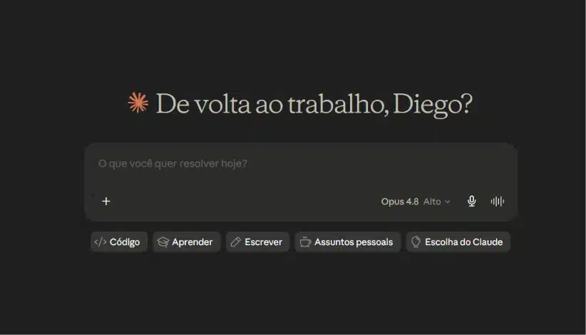 Tela inicial do aplicativo do Claude aberta no computador, no curso básico de Claude