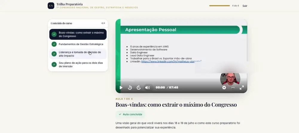 Tela do sistema construído com IA para o congresso do MBA da Hashtag, mostrando a habilidade que a IA não substitui em ação
