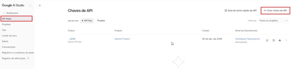 Como gerar a Chave de API do Gemini