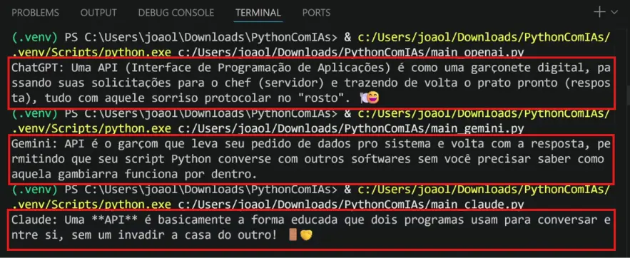 Resultado da integração entre Python e IA