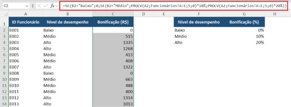PROCV buscando o salário na aba Funcionários pelo ID