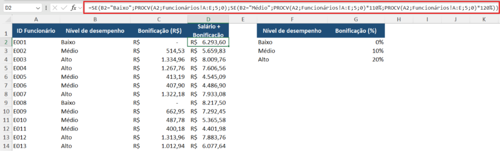 salário mais bonificação em uma fórmula só
