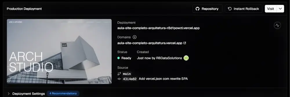 Publique o site na Vercel e deixe ele online