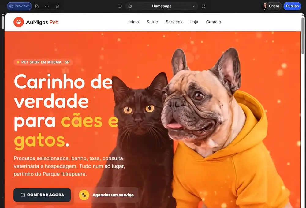 seção Hero animada de site completo com IA usando vídeo gerado por IA