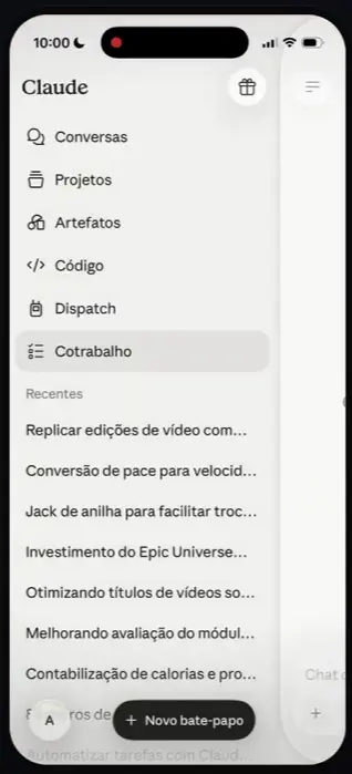 Alterar entre Claude Chat e Claude Cowork