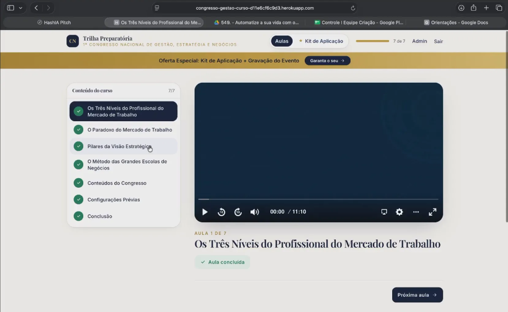 Plataforma de cursos construída para um evento com Claude Code