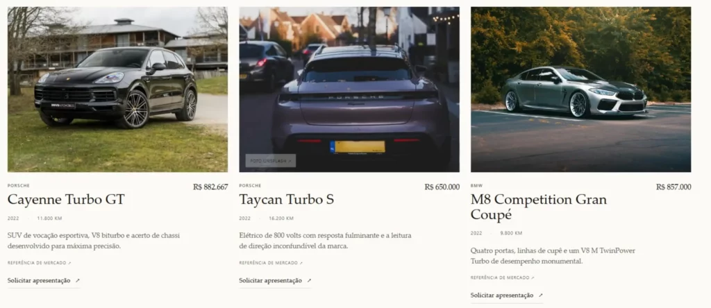 Site de vendas de carros de luxo usando o ChatGPT