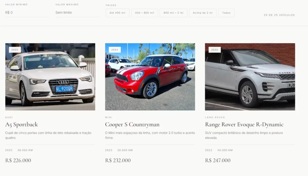 Site de vendas de carros de luxo usando o Claude