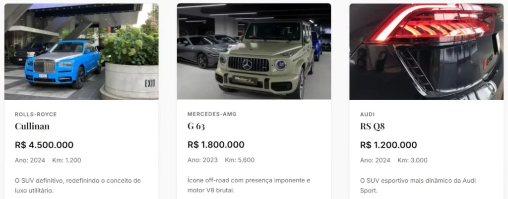 Site de vendas de carros de luxo usando o Gemini