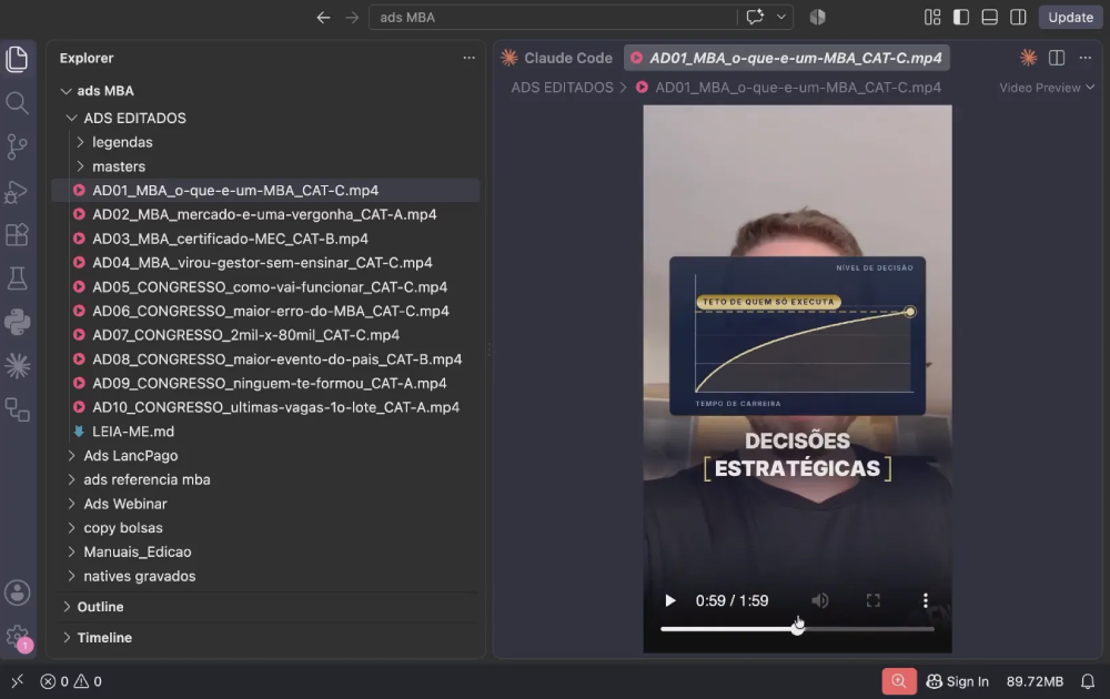 Edição de vídeo completa a partir de referências com Claude Code