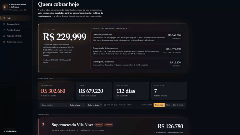 print da tela do sistema de cobrança da Aurora