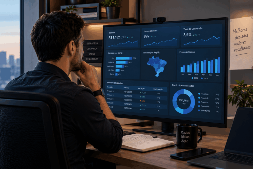 lĂder analisando indicadores em um painel