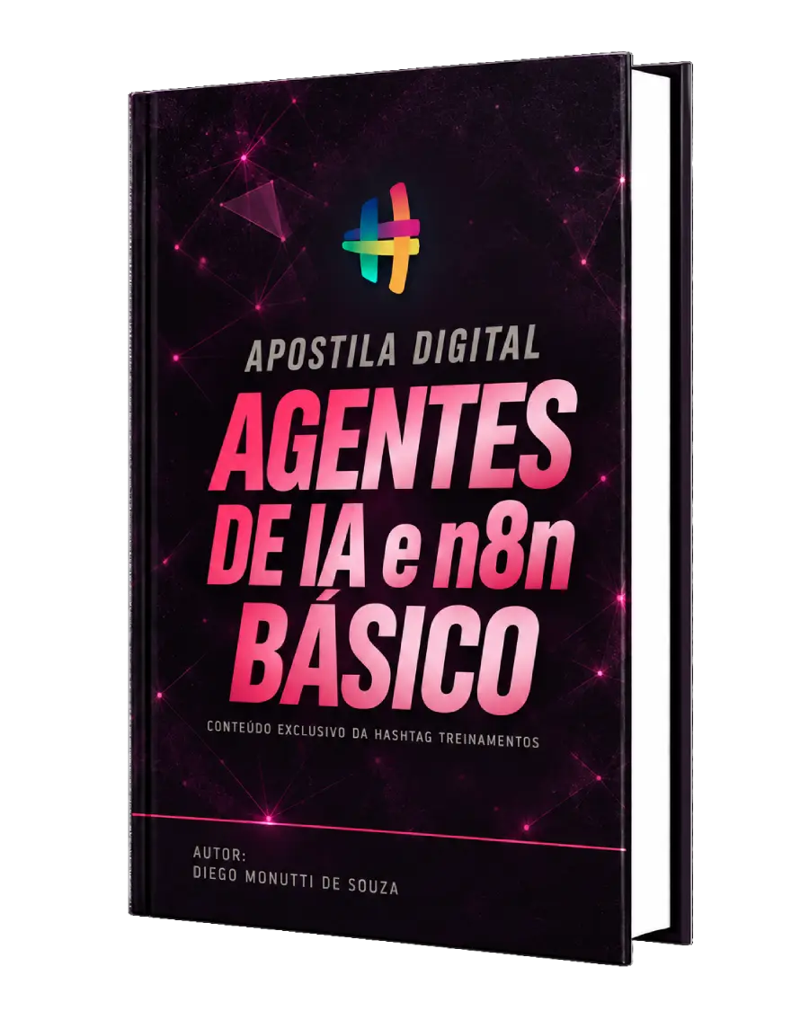 Capa da apostila de agentes de IA no n8n da Hashtag Treinamentos