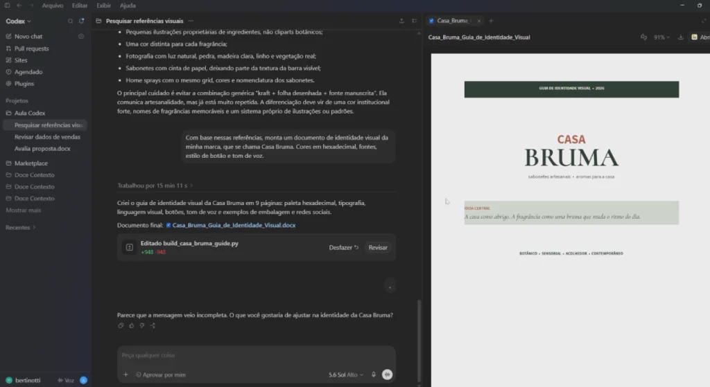 Como usar o Codex para pesquisar na web e criar identidade visual