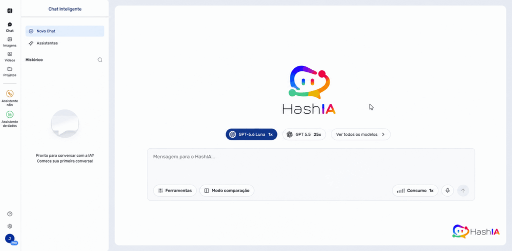 Tela inicial do HashIA, plataforma de IA da Hashtag
