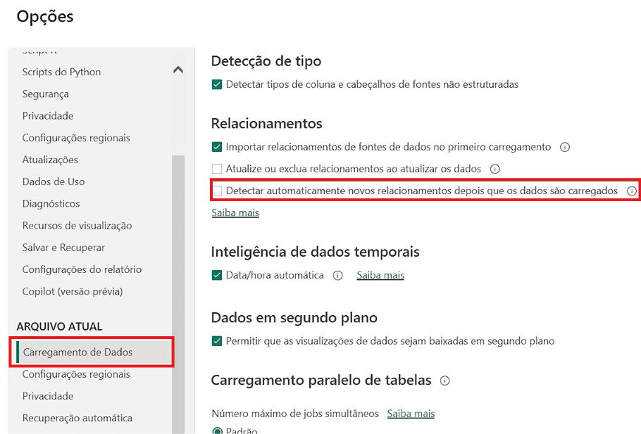 Desativar relacionamentos automáticos no Power BI antes de usar o Claude